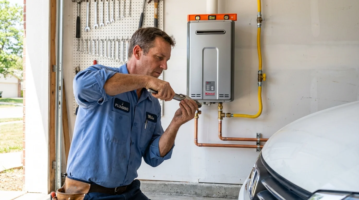 Tankless water heater installation by a Johns Plumbing LLC plumber in Devine